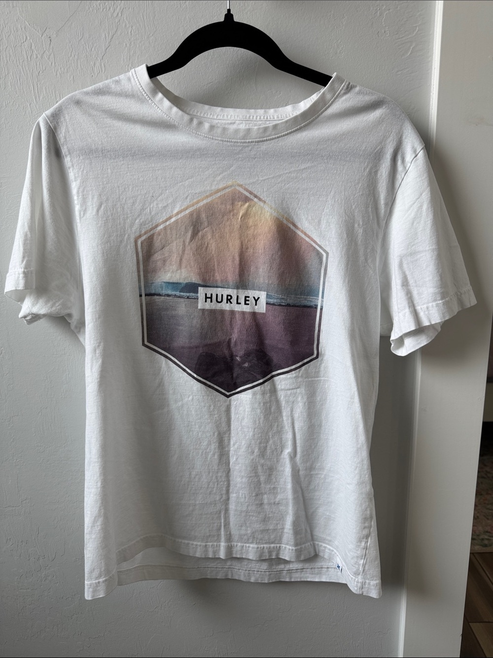 Hurley White Short-Sleeve Tee with Sunset Hex Graphic